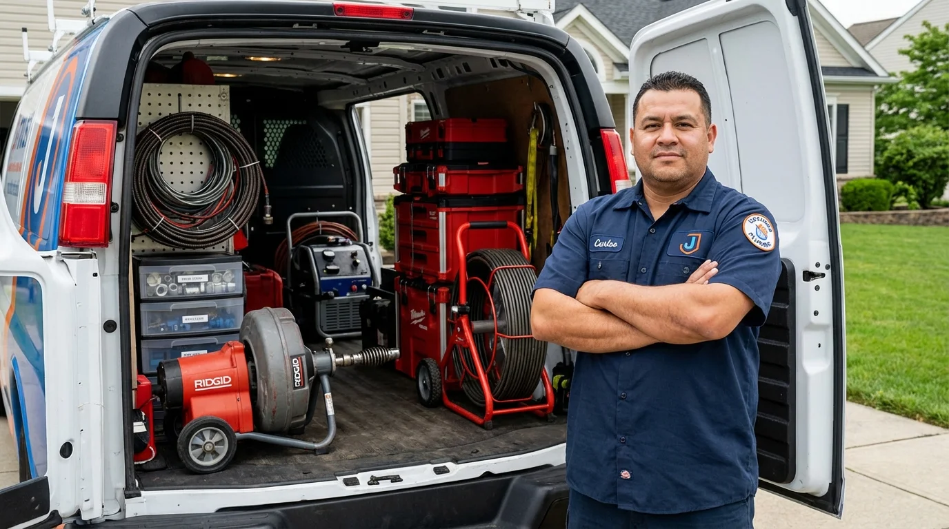 Professional drain cleaning equipment and Johns Plumbing LLC plumber in Babson Park