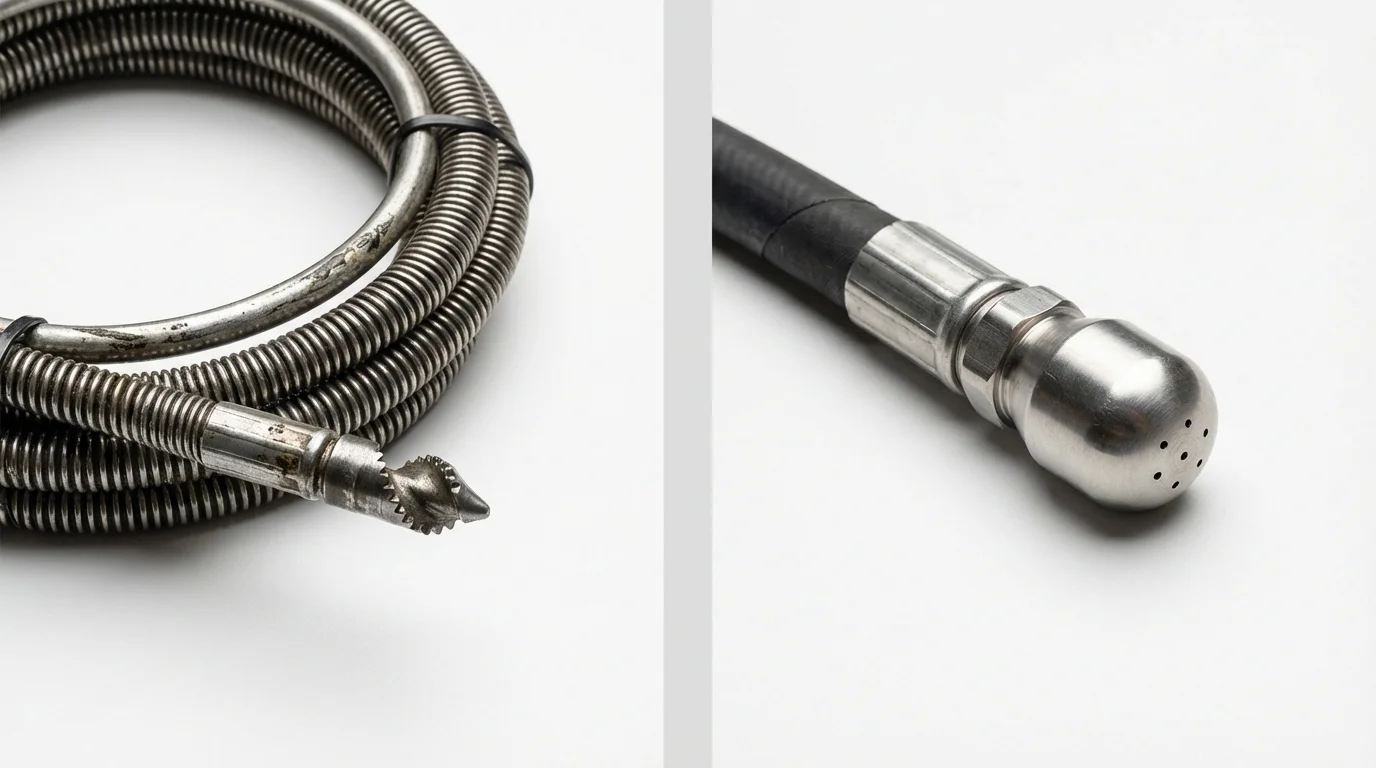 Drain snake cable and hydro jetting nozzle used for drain cleaning in Babson Park, FL