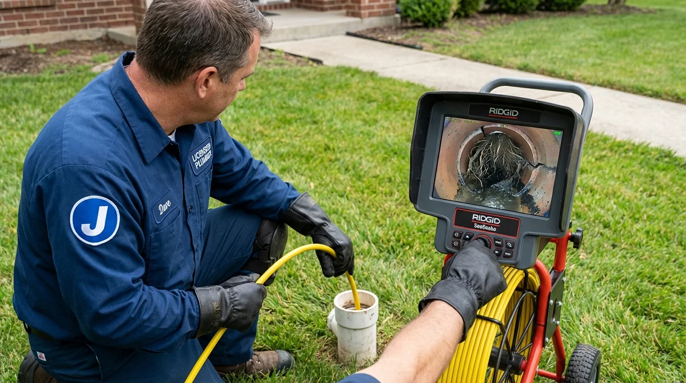 Sewer camera inspection being performed by Johns Plumbing LLC in Babson Park