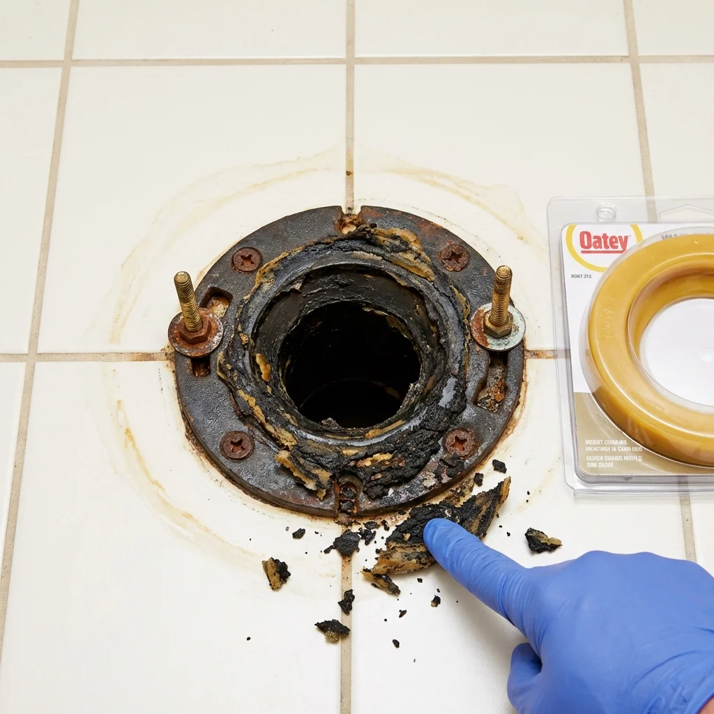 Failed wax ring showing water seepage at the base of a toilet in a Babson Park, FL home